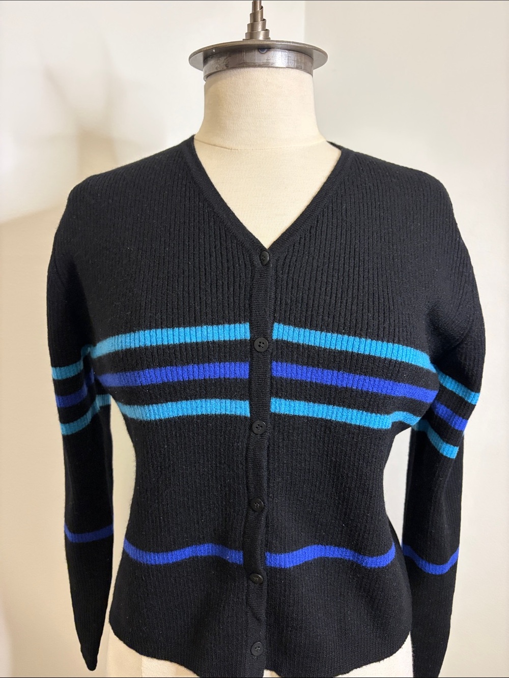 ESPRIT 100% Merino Wool Striped Cardigan SIZE LARGE